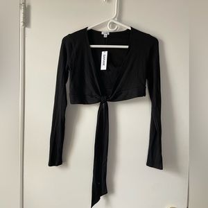 Tie-front black blouse